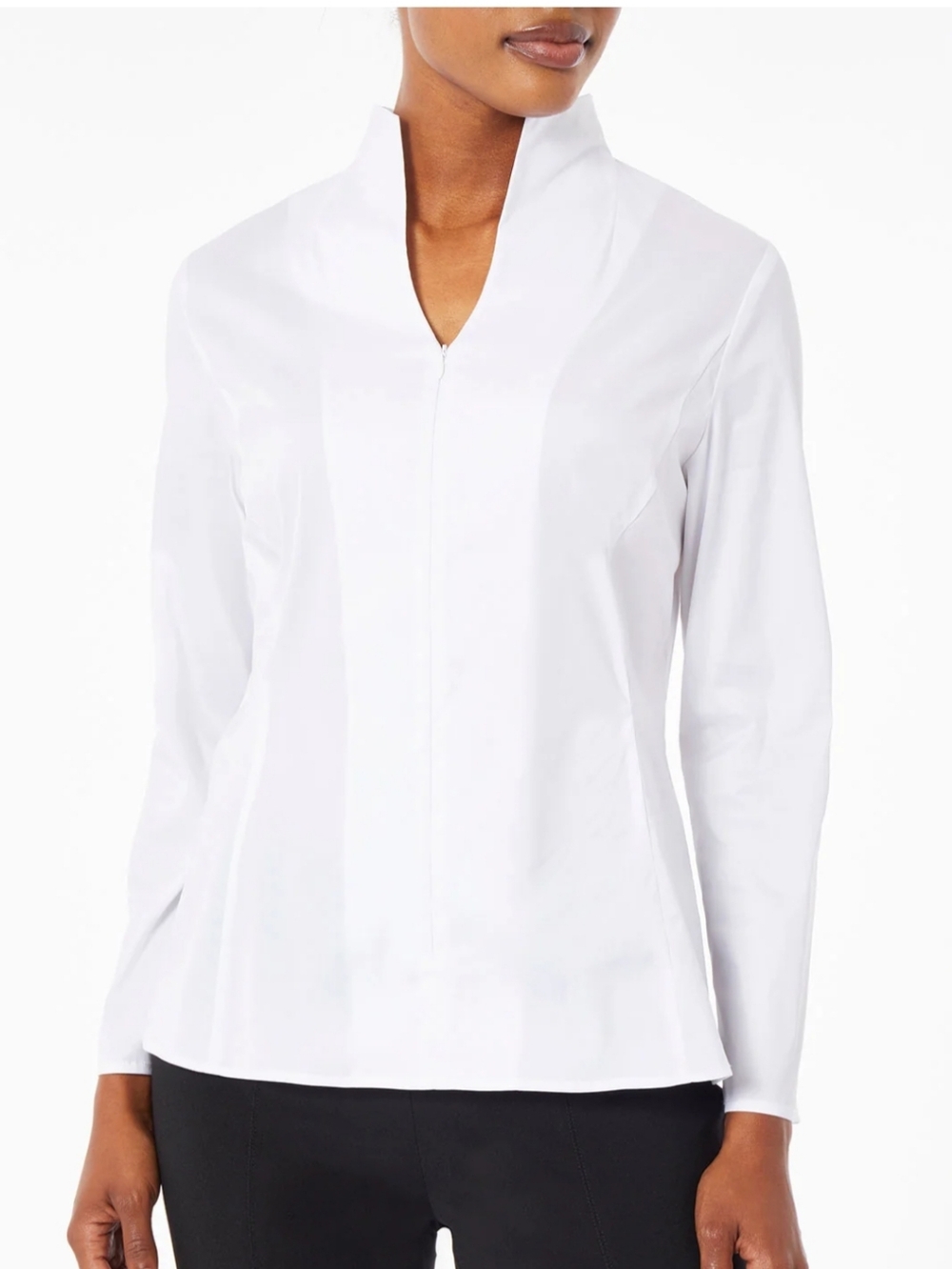 Ming Wang Cotton Poplin Mandarin Clollar Zip Up Blouse Size XL